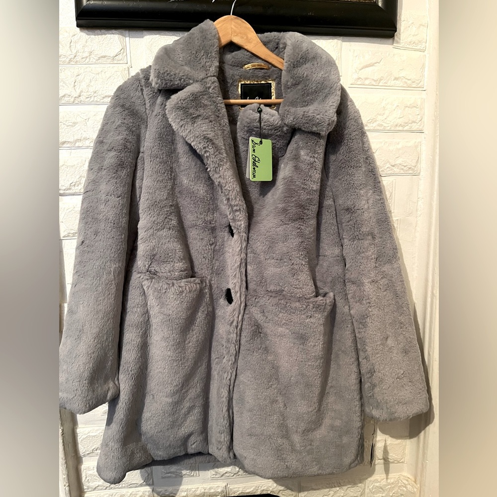 Sam Edelman Dusty Blue/ Grey Faux Fur Coat